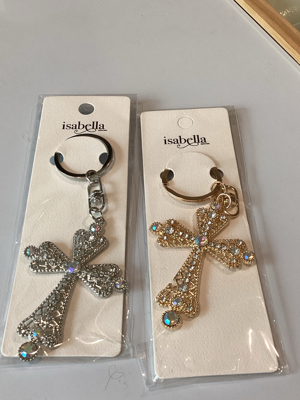 Isabella Rhinestone Cross Keychain/Bag Charm - Silver or Gold